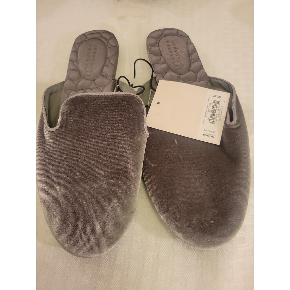 LC LAUREN CONRAD Slip On Slide SLIPPERS Women’s Velvet Gray Size M 7/8 Color New